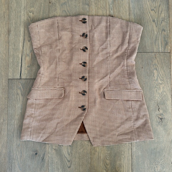 Favorite Daughter Tops - FAVORITE DAUGHTER - THE PHOEBE BUSTIER TOFFEE HOUNDSTOOTH